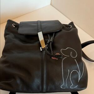 Black Leather Backpack with Dog Design